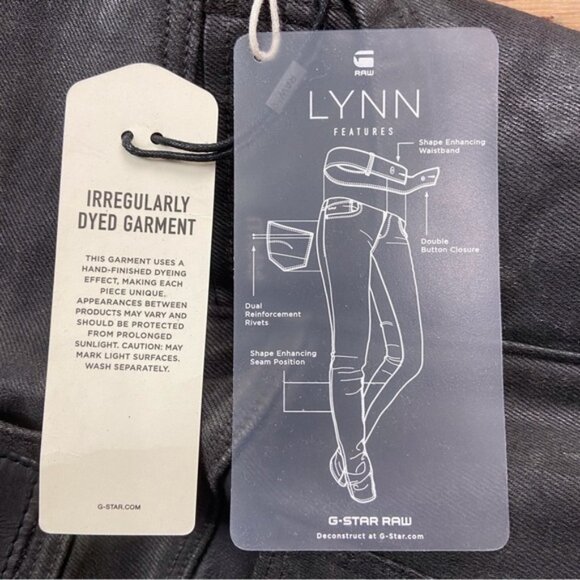 G-star Raw Lynn fit jeans faux leather mid rise skinny glitter slander black 24 - Picture 6 of 14